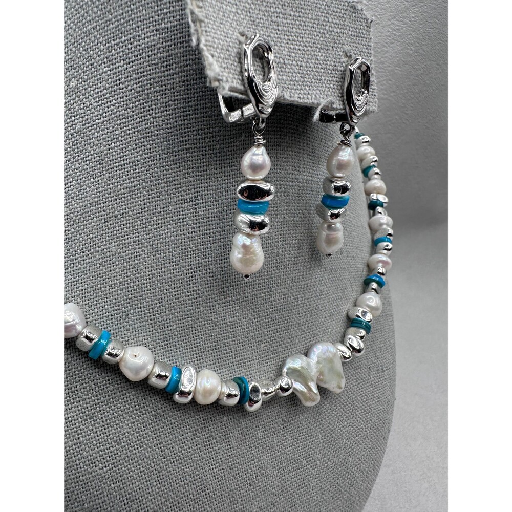 19” Baroque Pearl Necklace and Earrings Set Resort Beach Jewelry